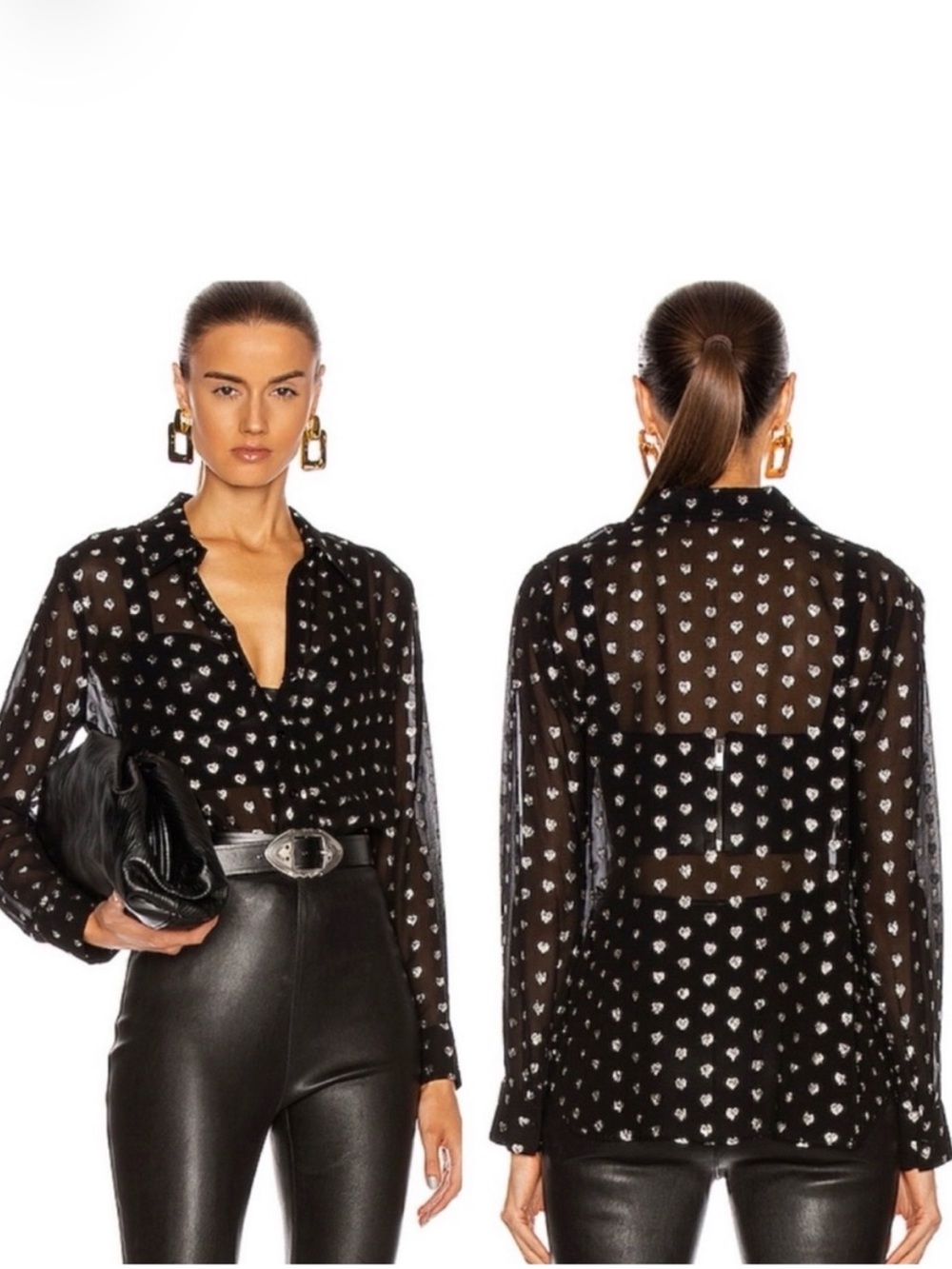 L’AGENCE Hailie Silver Hearts Semi-Sheer Blouse XS (MSRP $395)